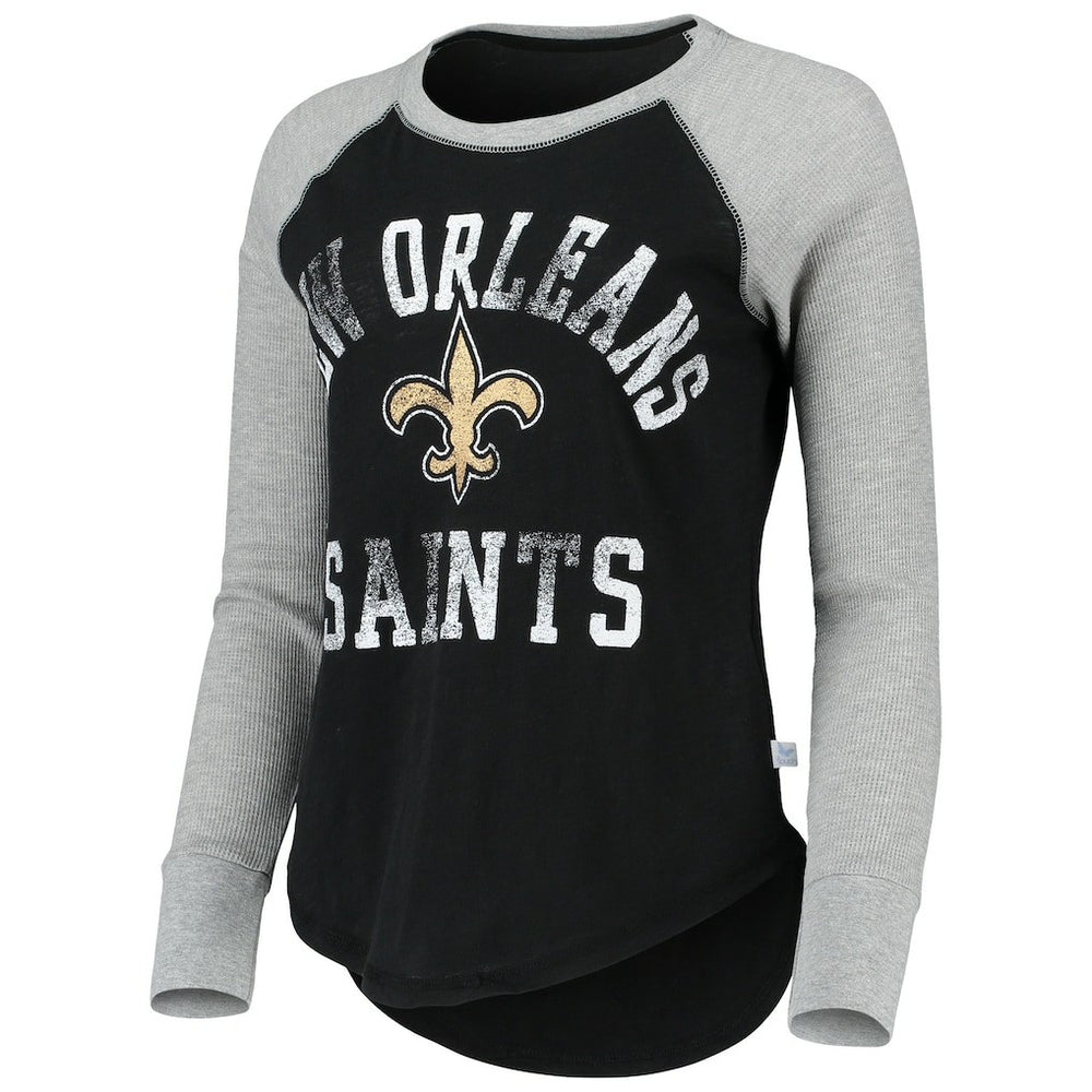 New Orleans Saints Touch Women's Waffle Raglan Lightweight Long Sleeve T-Shirt Black - NFL
