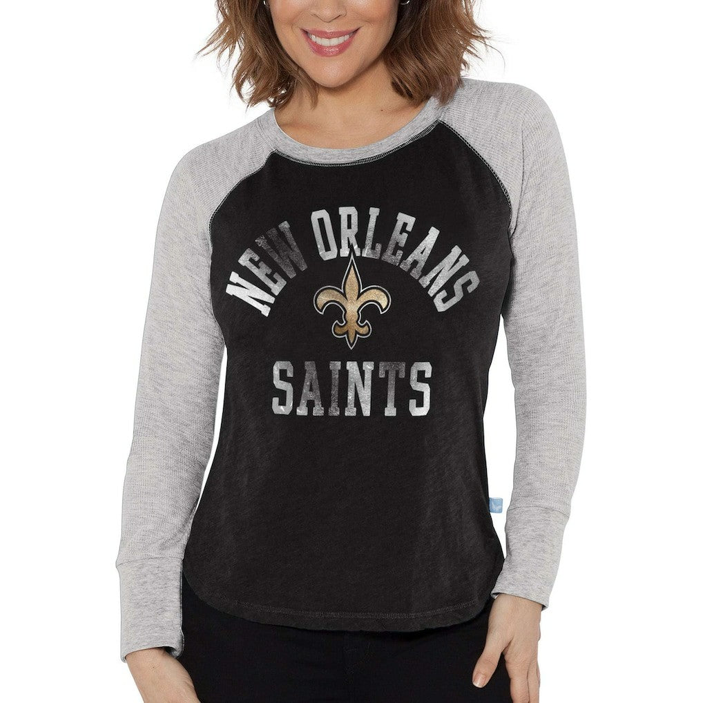 New Orleans Saints Touch Women's Waffle Raglan Lightweight Long Sleeve T-Shirt Black - NFL