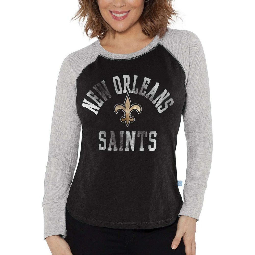 New Orleans Saints Touch Women's Waffle Raglan Lightweight Long Sleeve T-Shirt Black - NFL
