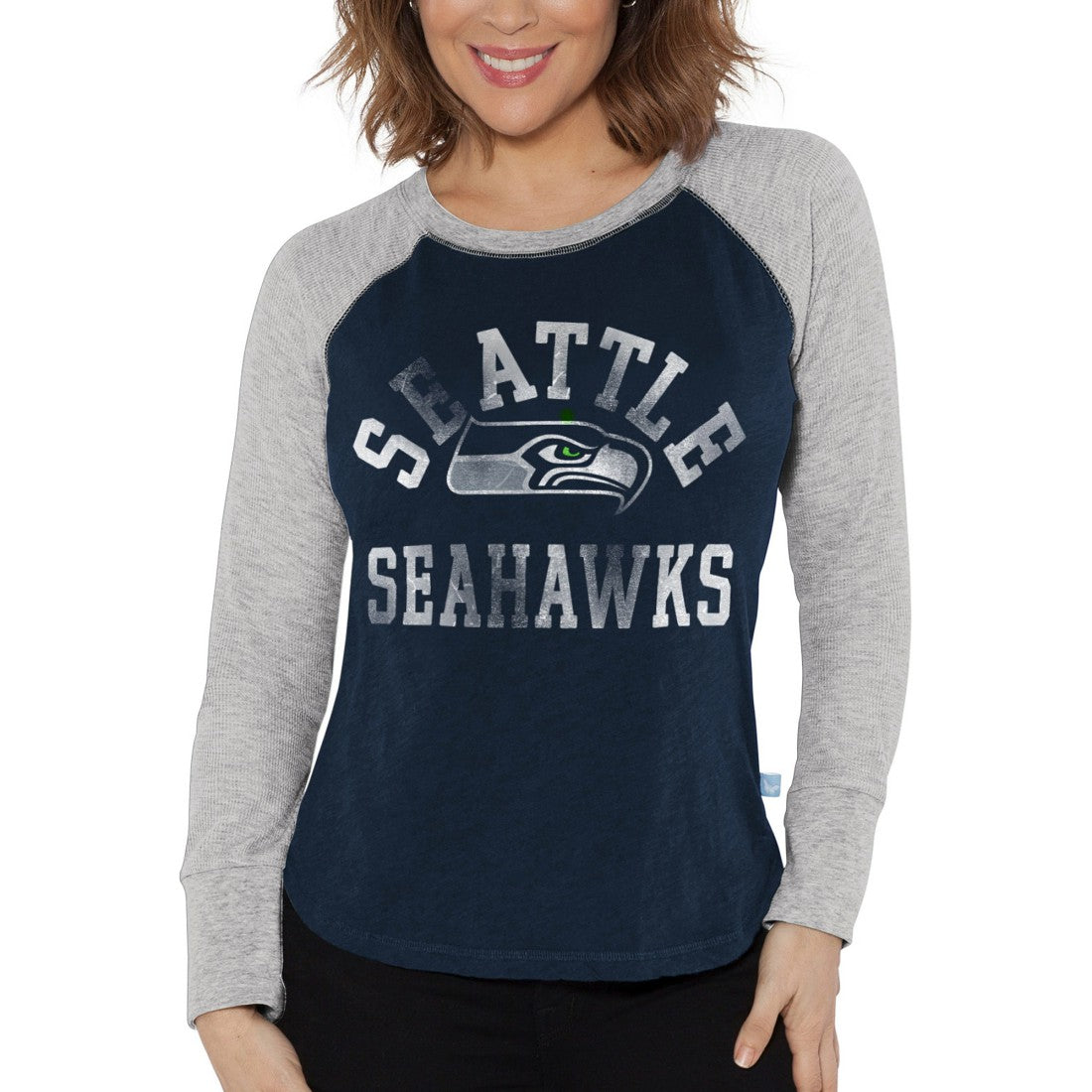 Seattle Seahawks Touch Women's Waffle Raglan Lightweight Long Sleeve T-Shirt College Navy - NFL