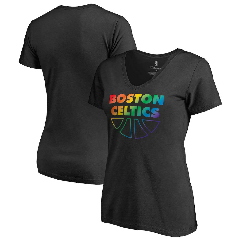 NBA - Boston Celtics Women's Team Pride Wordmark V-Neck T-Shirt - Black