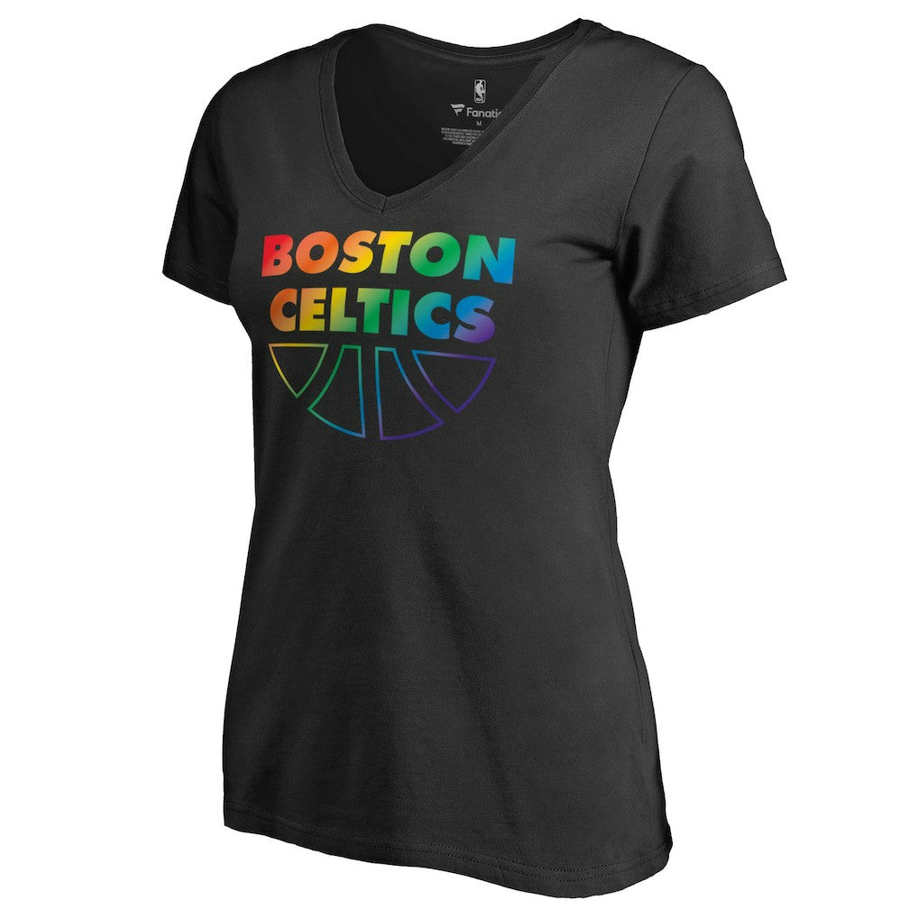 NBA - Boston Celtics Women's Team Pride Wordmark V-Neck T-Shirt - Black