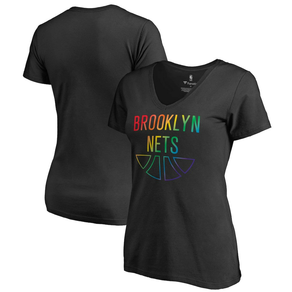 NBA - Brooklyn Nets Women's Team Pride Wordmark V-Neck T-Shirt - Black