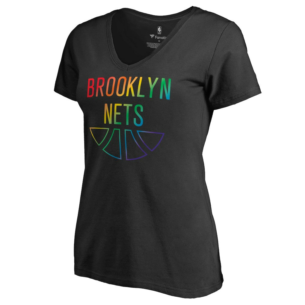 NBA - Brooklyn Nets Women's Team Pride Wordmark V-Neck T-Shirt - Black