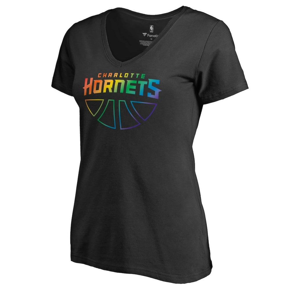 NBA - Charlotte Hornets Women's Team Pride Wordmark V-Neck T-Shirt - Black