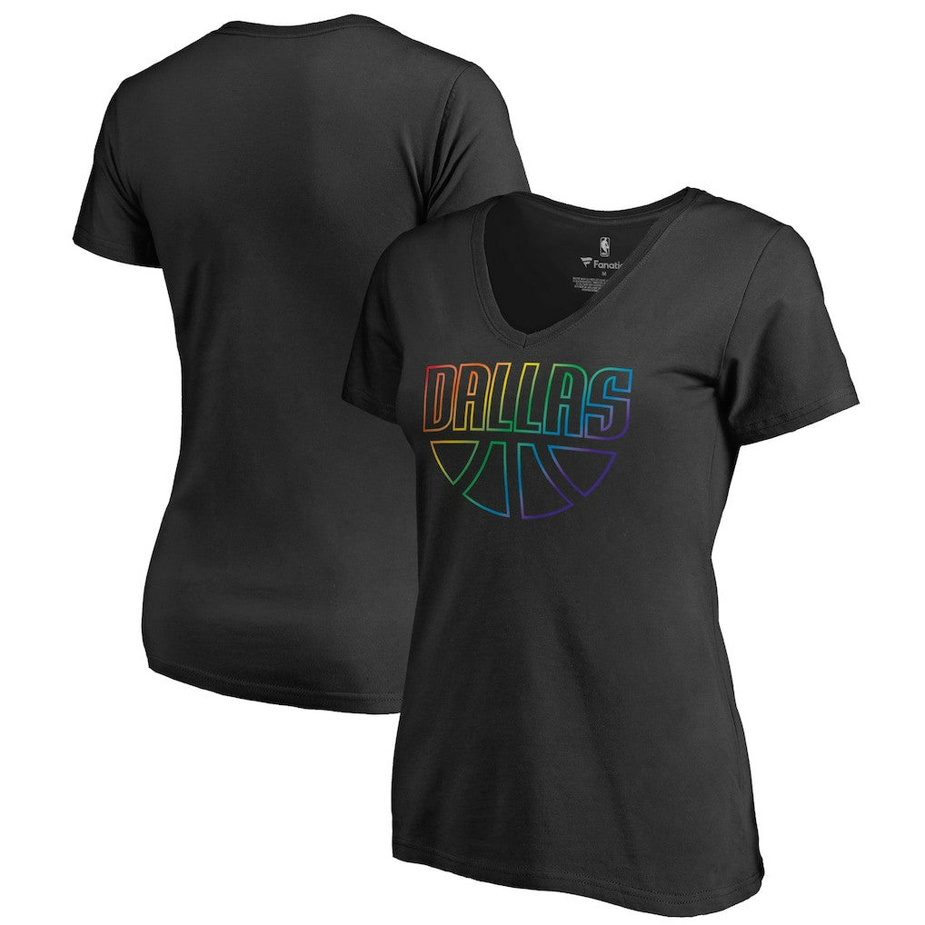 NBA - Dallas Mavericks Women's Team Pride Wordmark V-Neck T-Shirt - Black