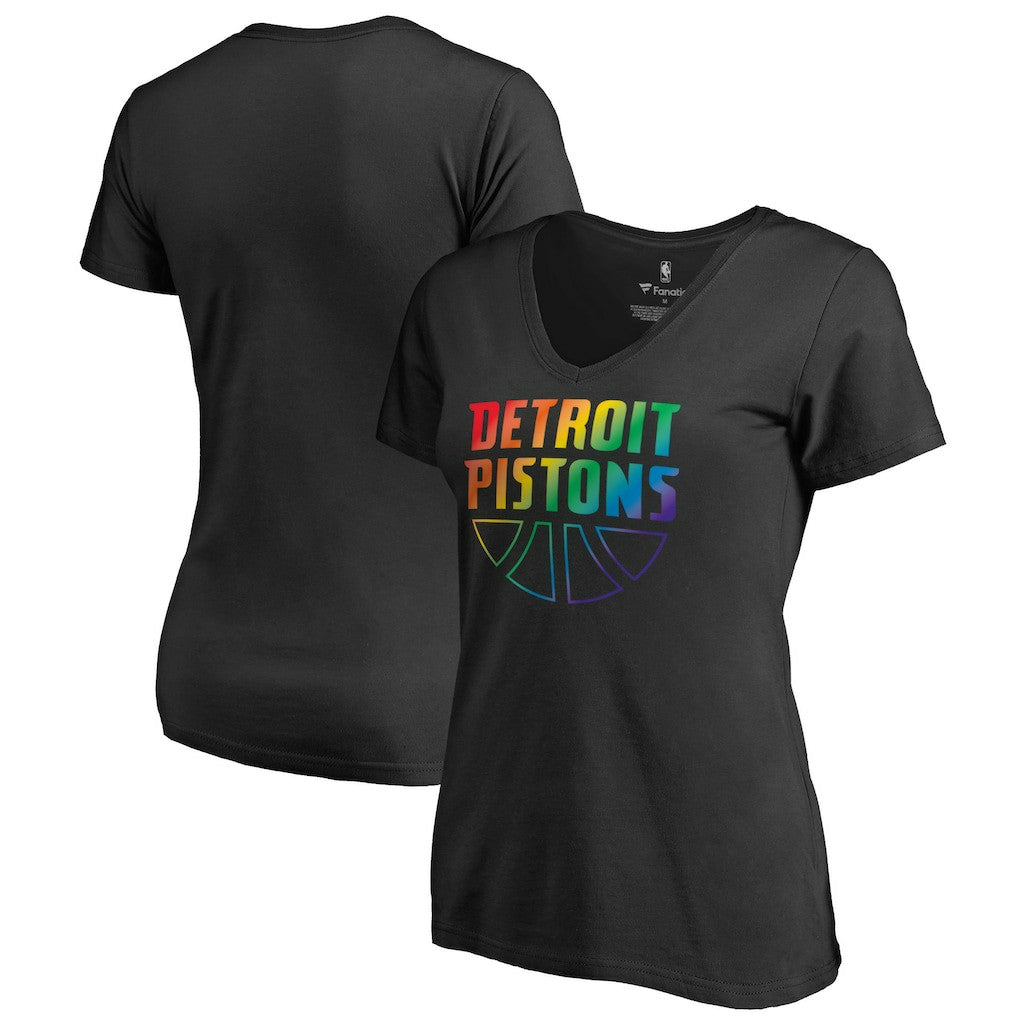 NBA - Detroit Pistons Women's Team Pride Wordmark V-Neck T-Shirt - Black