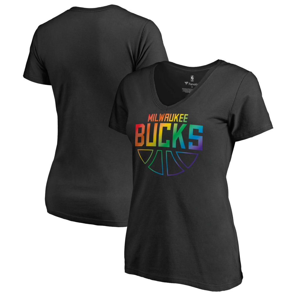 NBA - Milwaukee Bucks Women's Team Pride Wordmark V-Neck T-Shirt - Black
