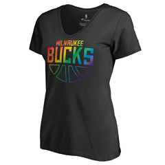 NBA - Milwaukee Bucks Women's Team Pride Wordmark V-Neck T-Shirt - Black