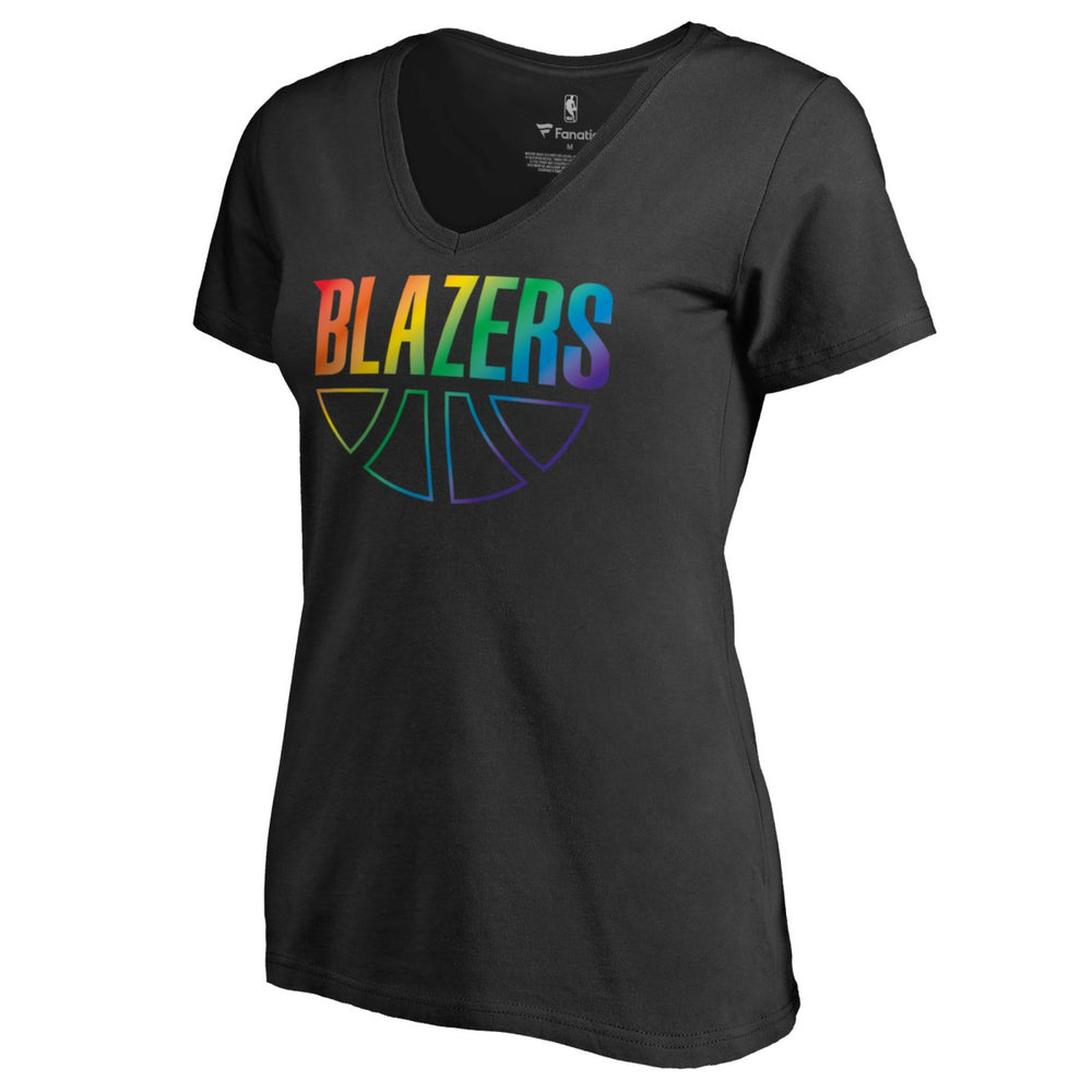 NBA - Portland Trail Blazers Women's Team Pride Wordmark V-Neck T-Shirt - Black