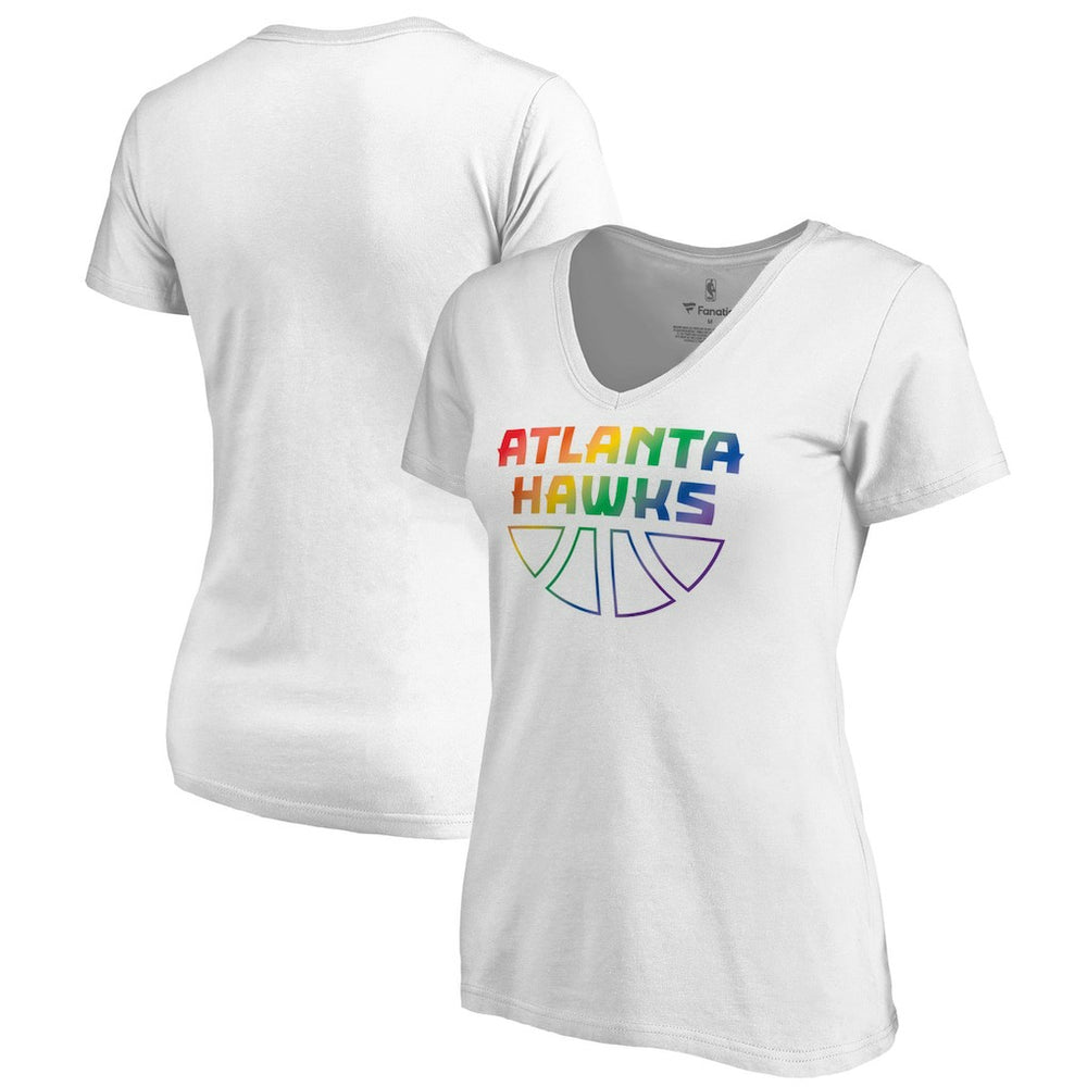 NBA - Atlanta Hawks Women's Team Pride Wordmark V-Neck T-Shirt - White