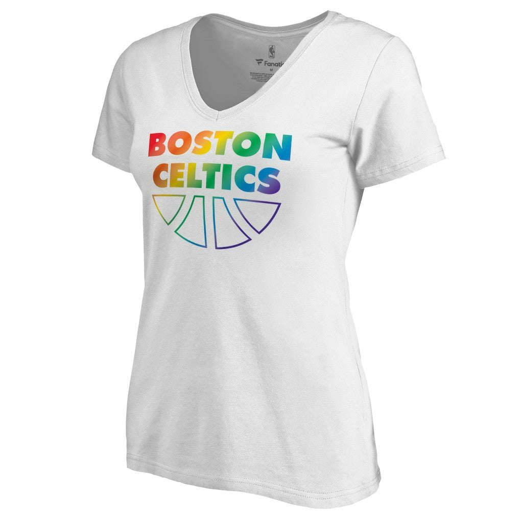 NBA - Boston Celtics Women's Team Pride Wordmark V-Neck T-Shirt - White