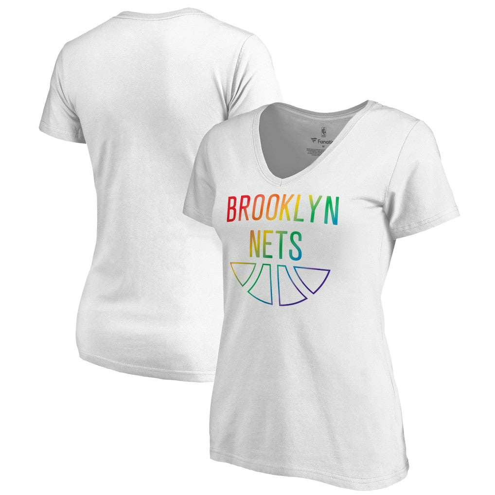 NBA - Brooklyn Nets Women's Team Pride Wordmark V-Neck T-Shirt - White