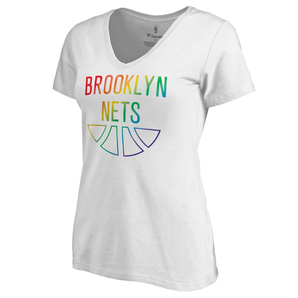 NBA - Brooklyn Nets Women's Team Pride Wordmark V-Neck T-Shirt - White