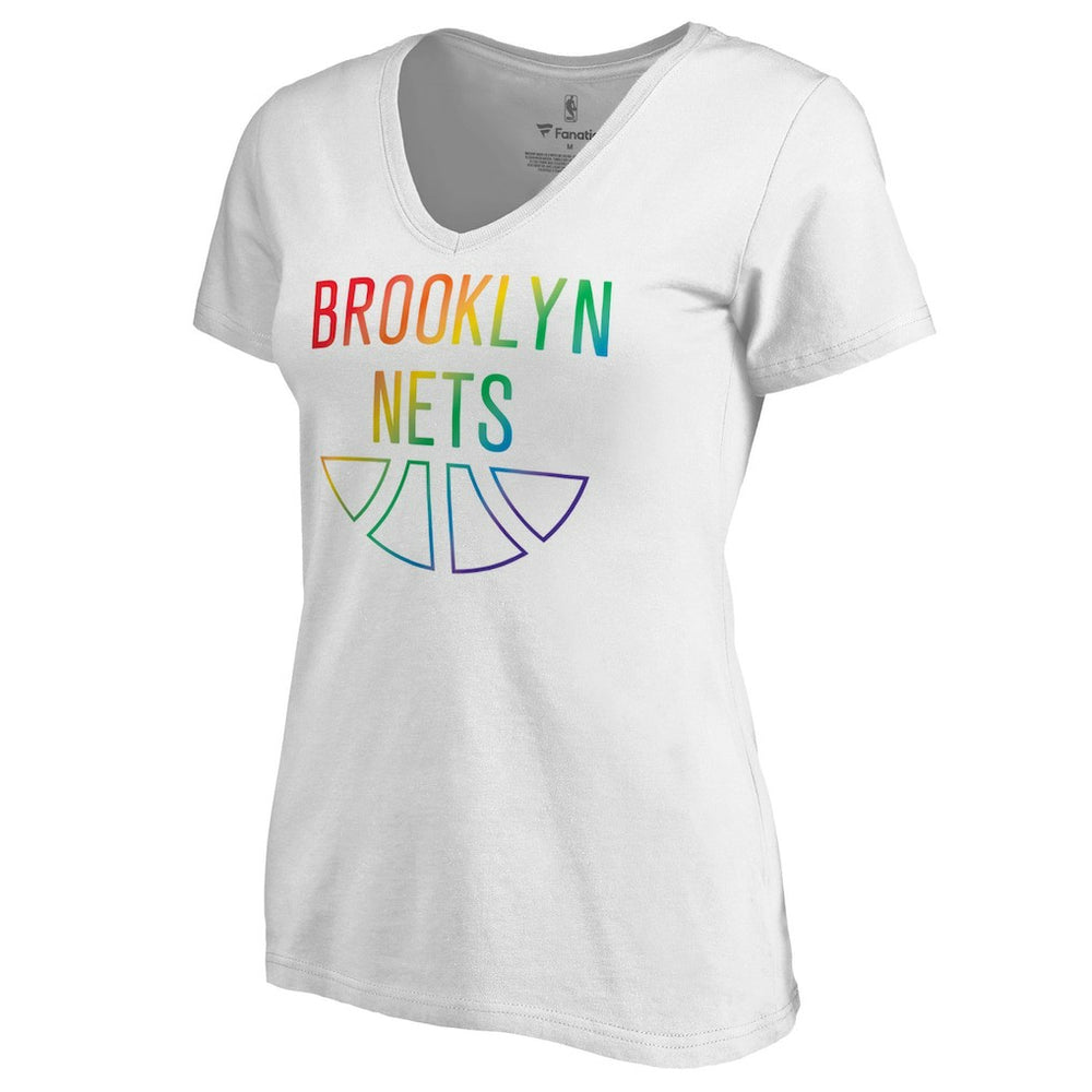 NBA - Brooklyn Nets Women's Team Pride Wordmark V-Neck T-Shirt - White