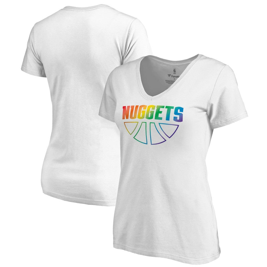 NBA - Denver Nuggets Women's Team Pride Wordmark V-Neck T-Shirt - White