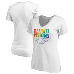 NBA - Detroit Pistons Women's Team Pride Wordmark V-Neck T-Shirt - White