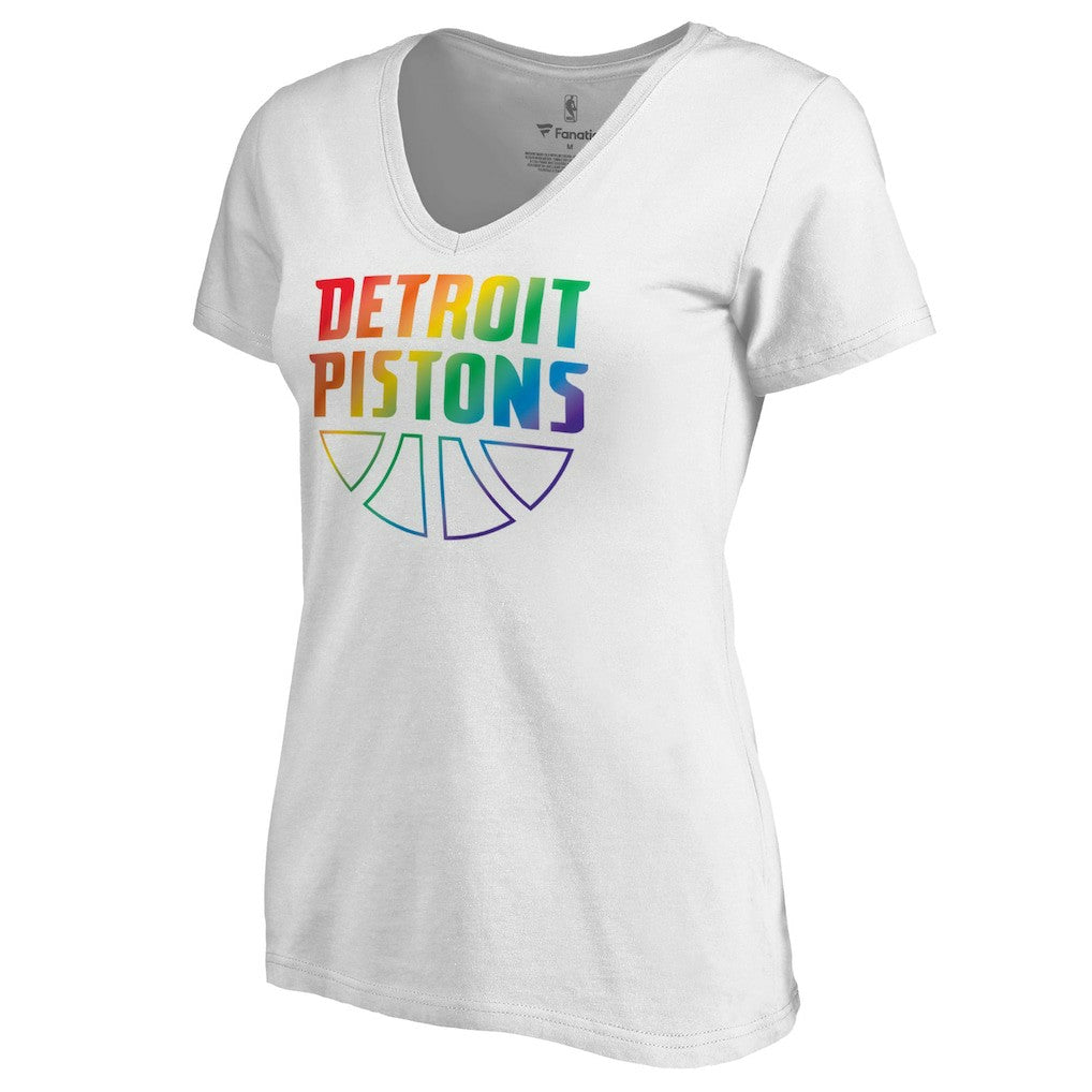 NBA - Detroit Pistons Women's Team Pride Wordmark V-Neck T-Shirt - White