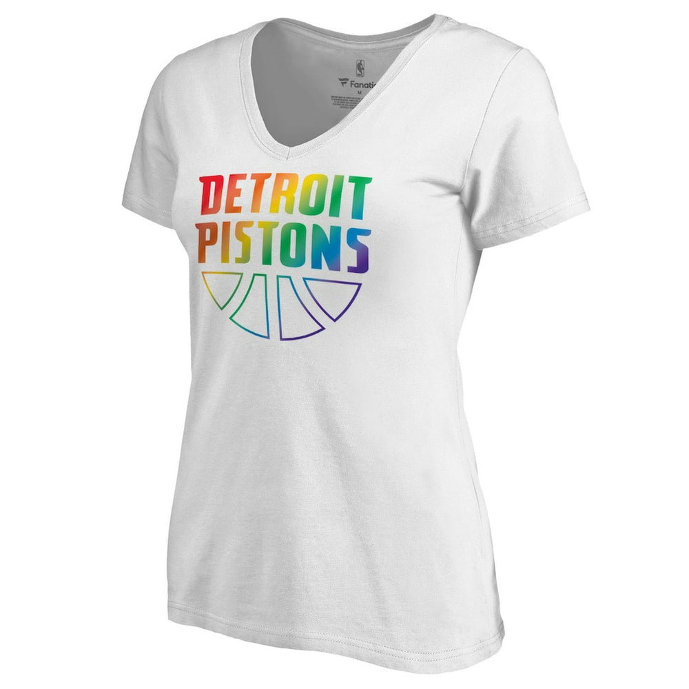 NBA - Detroit Pistons Women's Team Pride Wordmark V-Neck T-Shirt - White