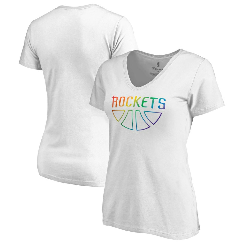 NBA - Houston Rockets Women's Team Pride Wordmark V-Neck T-Shirt - White