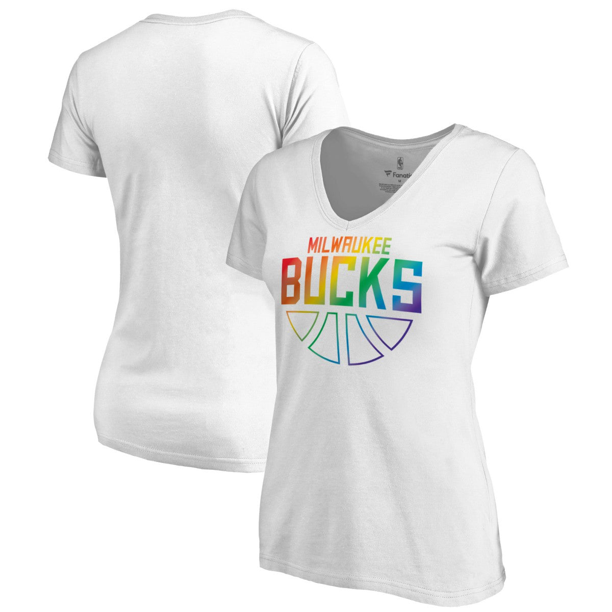 NBA - Milwaukee Bucks Women's Team Pride Wordmark V-Neck T-Shirt - White
