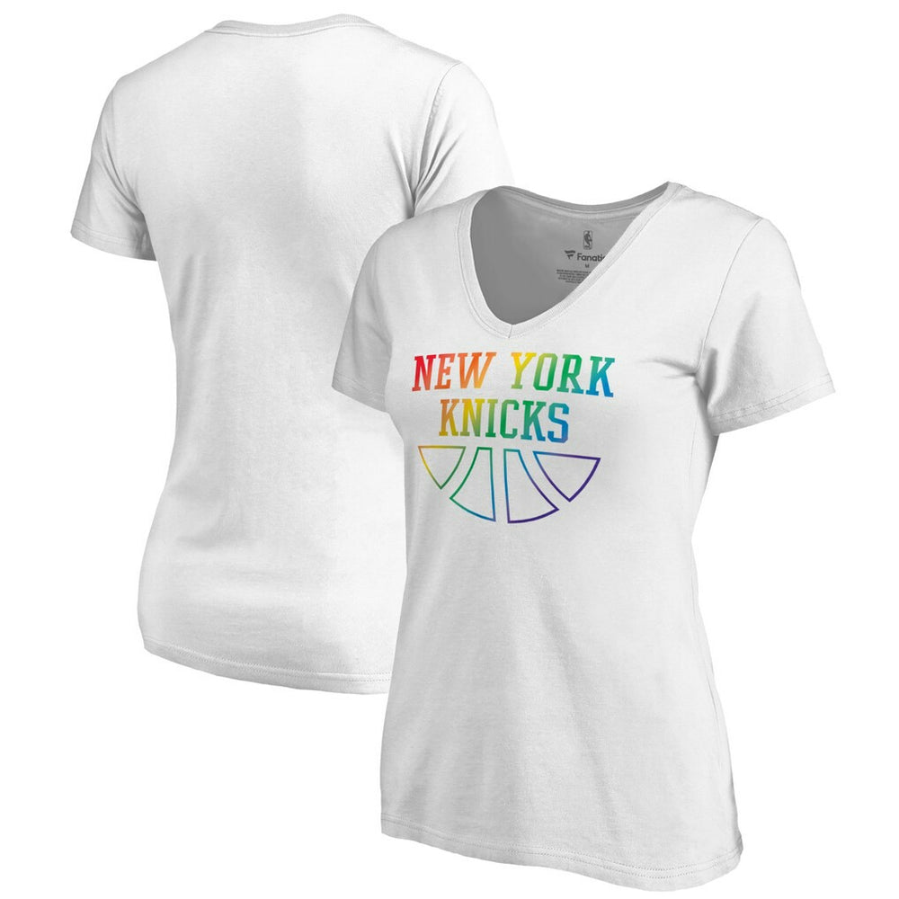 NBA - New York Knicks Women's Team Pride Wordmark V-Neck T-Shirt - White