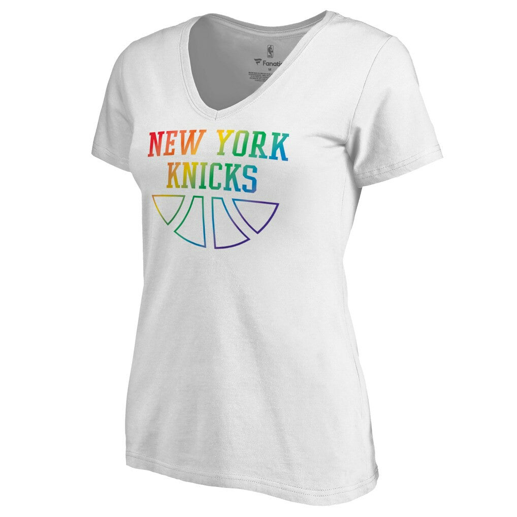 NBA - New York Knicks Women's Team Pride Wordmark V-Neck T-Shirt - White