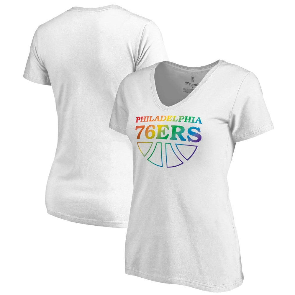 NBA - Philadelphia 76ers Women's Team Pride Wordmark V-Neck T-Shirt - White