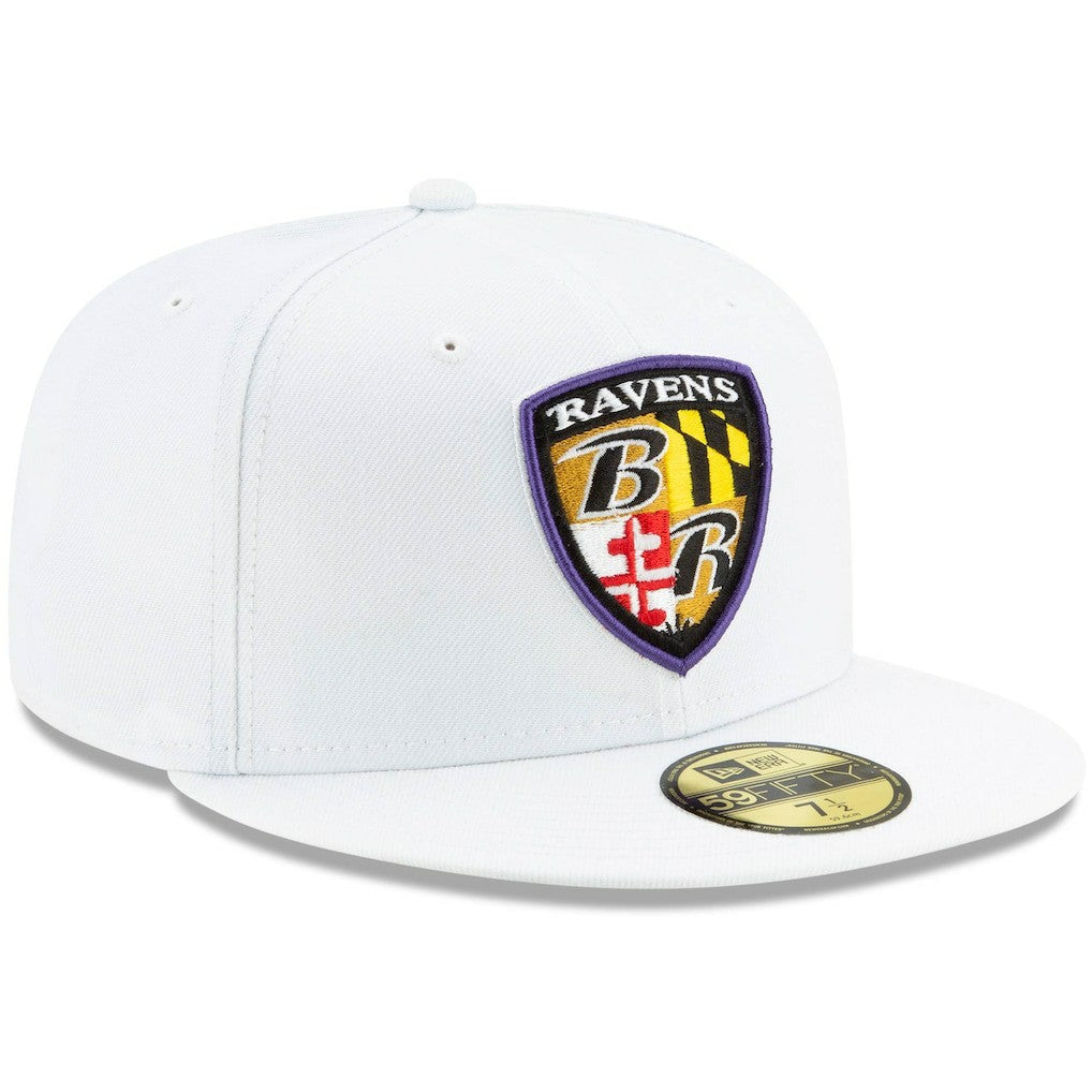 Baltimore Ravens New Era Shield Omaha 59FIFTY Fitted Hat White - NFL