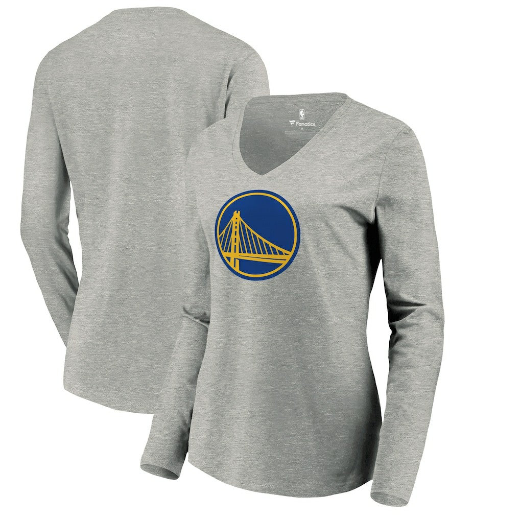 NBA - Golden State Warriors Women's Primary Logo Long Sleeve V-Neck T-Shirt - Heather Gray