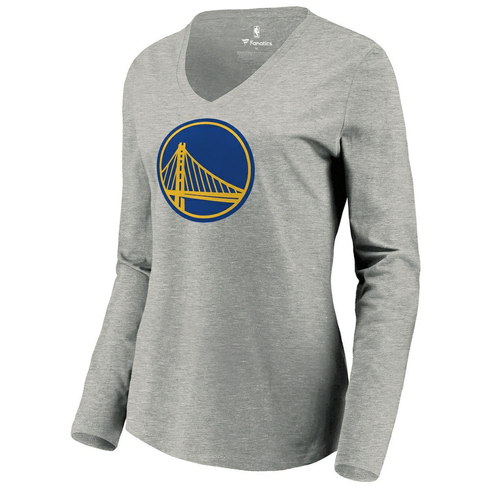 NBA - Golden State Warriors Women's Primary Logo Long Sleeve V-Neck T-Shirt - Heather Gray