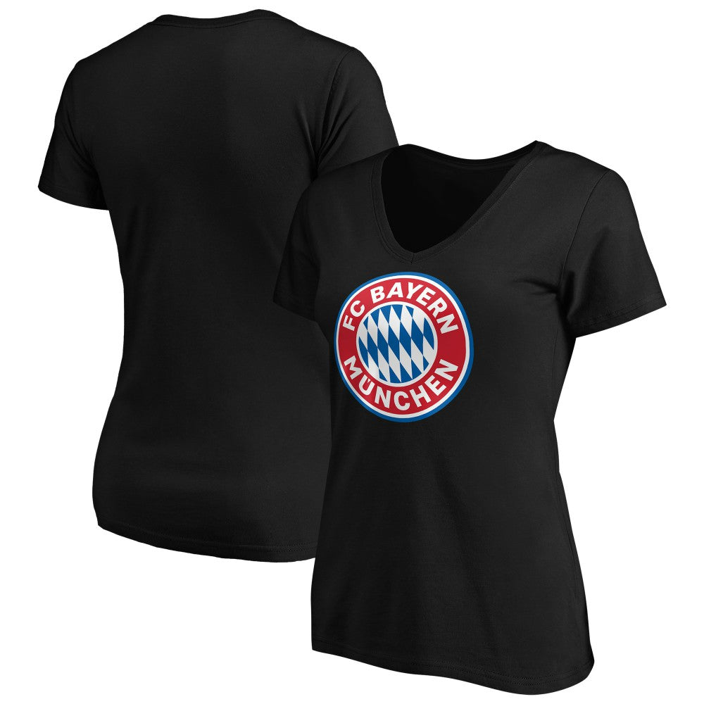 Bayern Munich Women's Logo V-Neck T-Shirts - Black