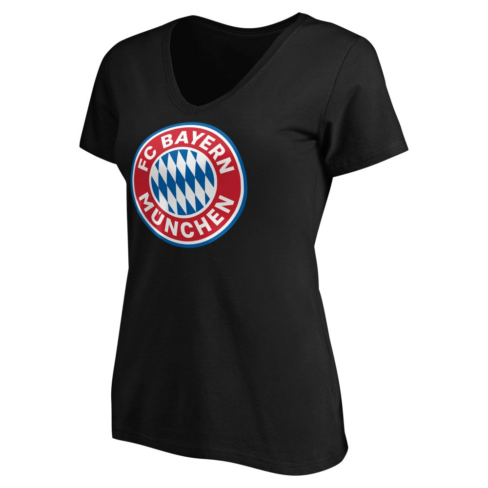 Bayern Munich Women's Logo V-Neck T-Shirts - Black