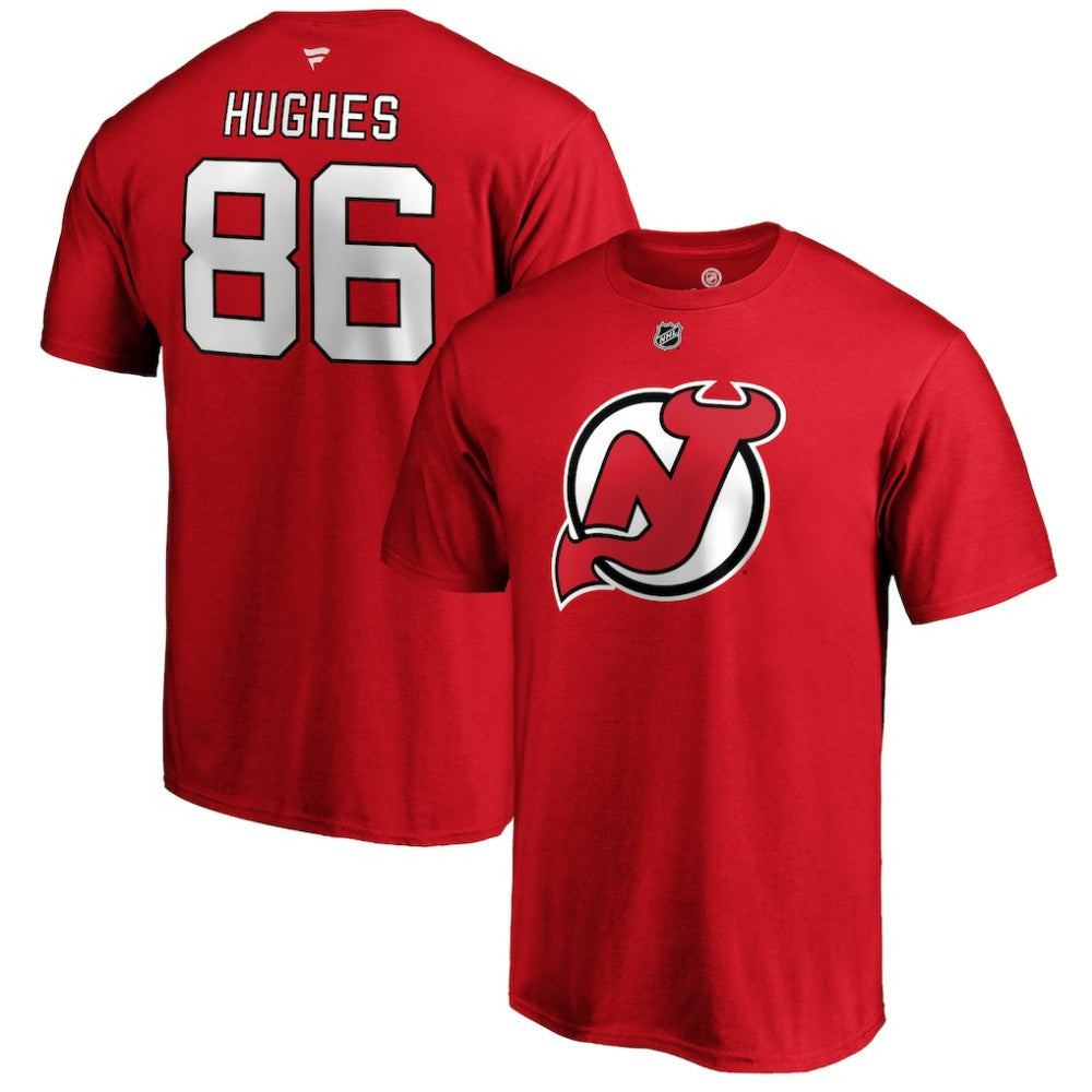 Jack Hughes New Jersey Devils - Fanatics Authentic Stack Player Name & Number T-Shirt Red