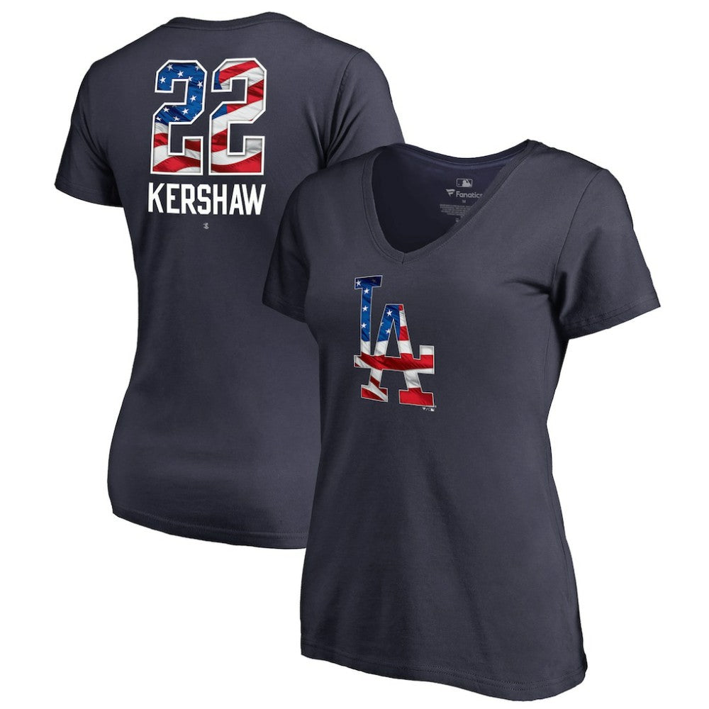Clayton Kershaw Los Angeles Dodgers Women's Banner Wave Name & Number V-Neck T-Shirt Online