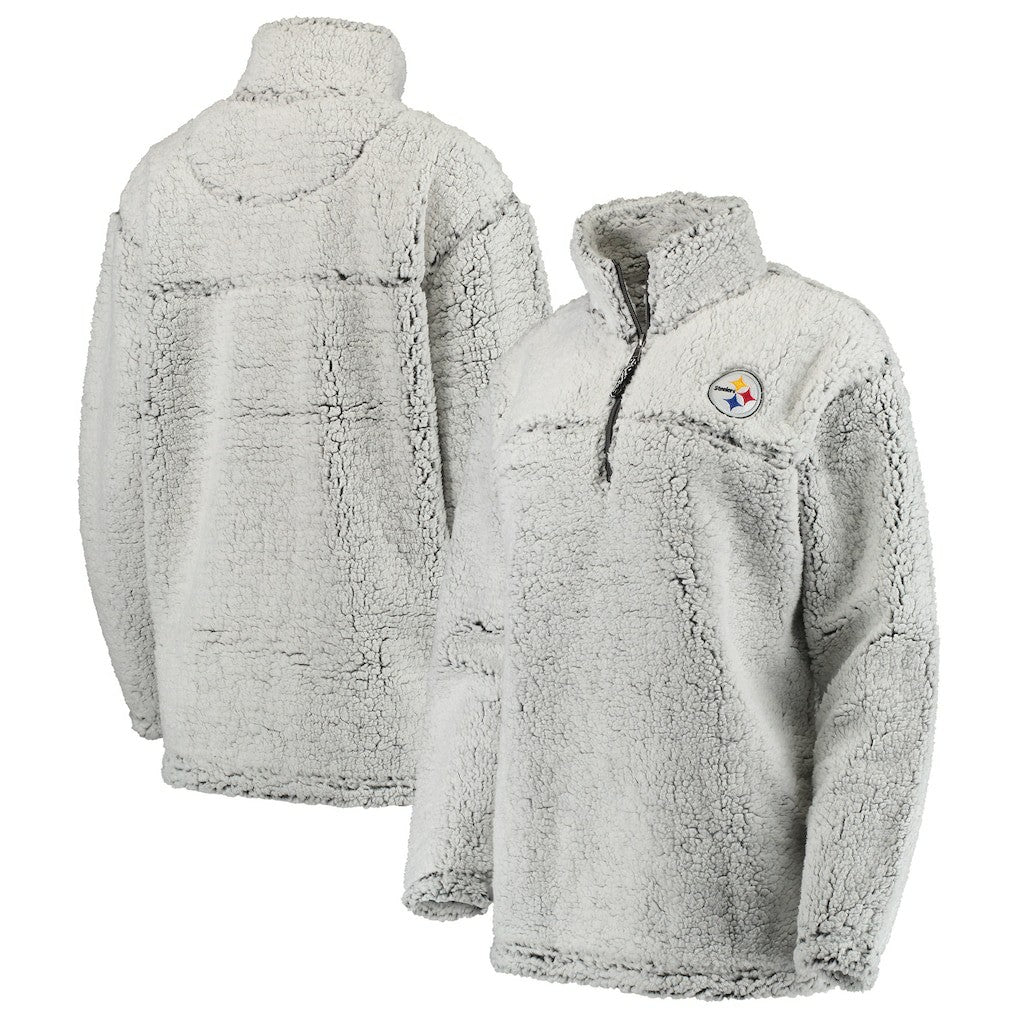 Pittsburgh Steelers Women's Sherpa Quarter-Zip Pullover Jacket Gray - NFL