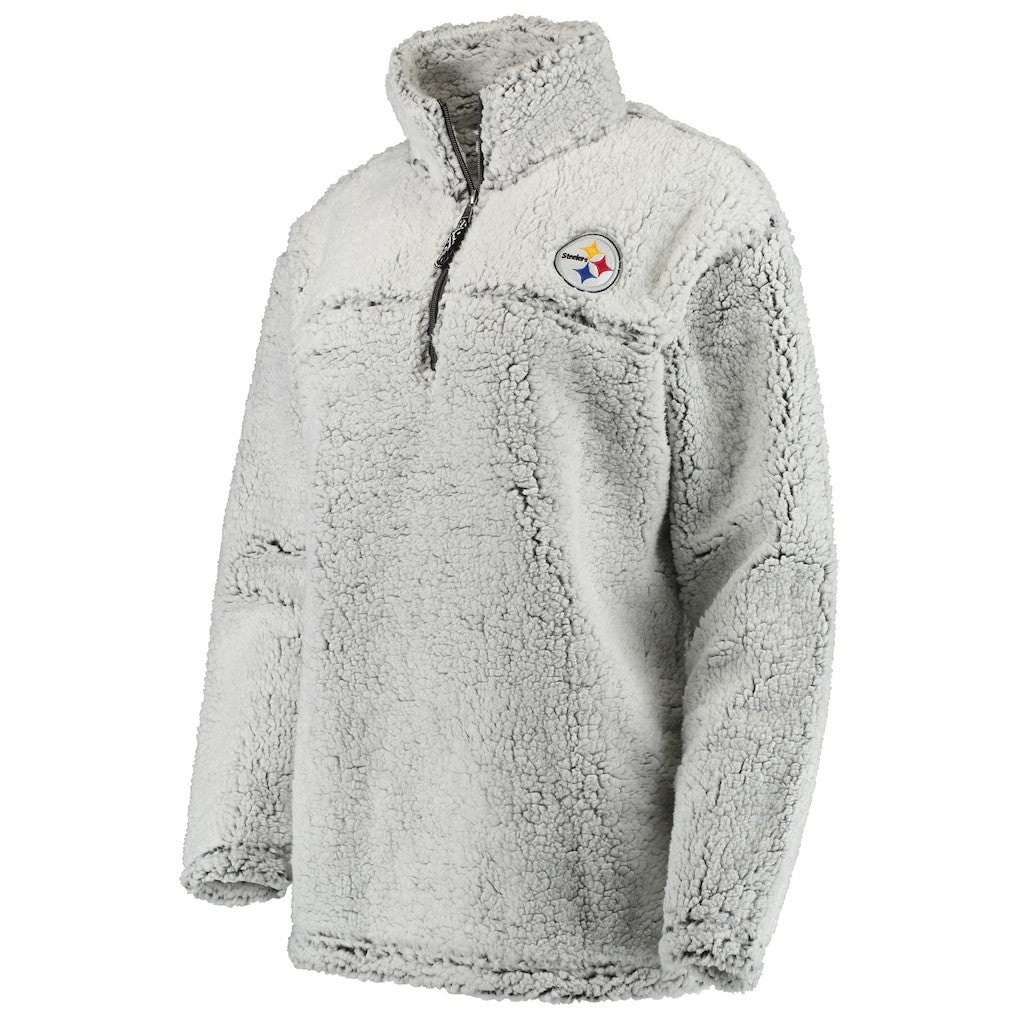Pittsburgh Steelers Women's Sherpa Quarter-Zip Pullover Jacket Gray - NFL