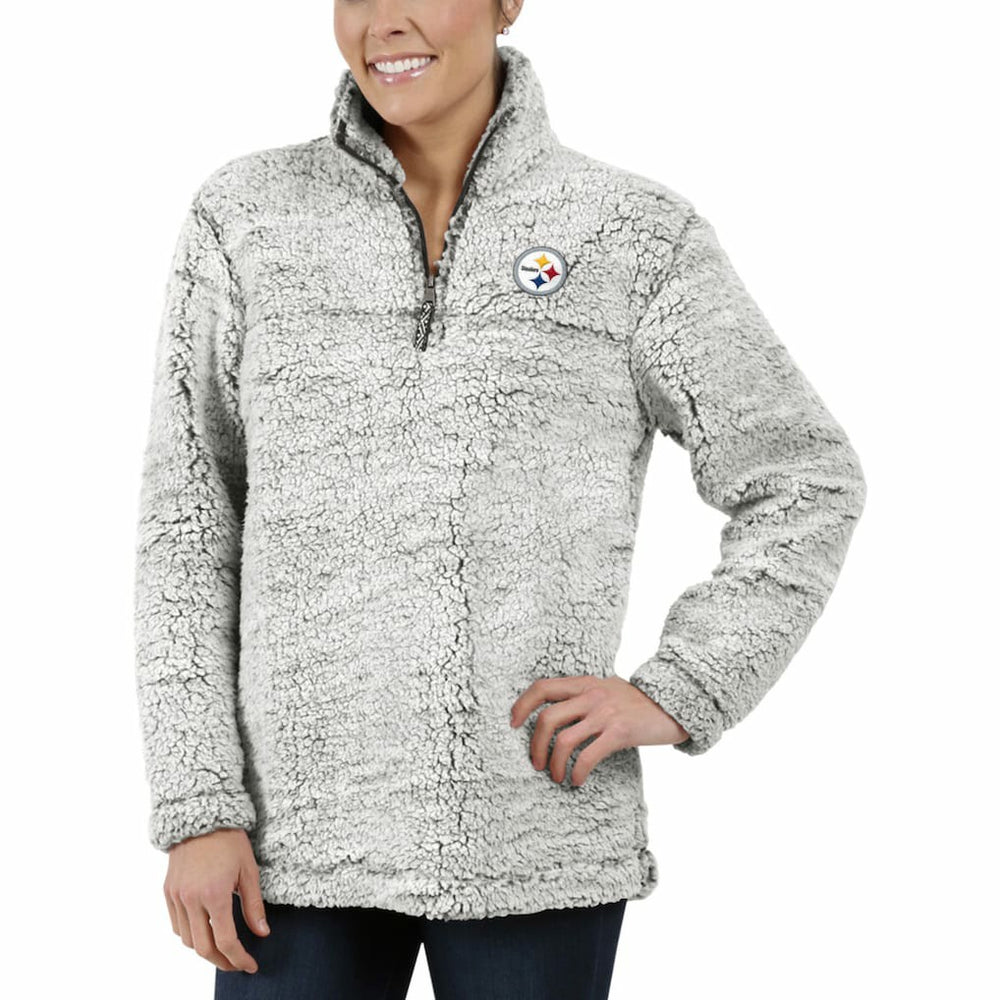 Pittsburgh Steelers Women's Sherpa Quarter-Zip Pullover Jacket Gray - NFL
