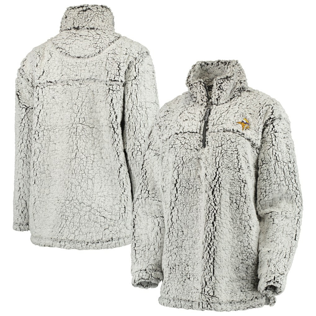 Minnesota Vikings Women's Sherpa Quarter-Zip Pullover Jacket Gray - NFL