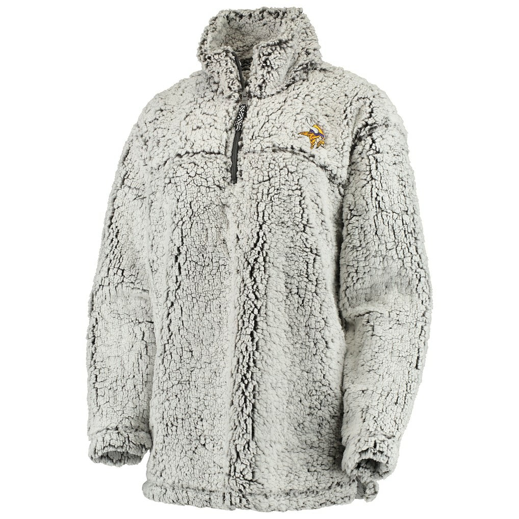 Minnesota Vikings Women's Sherpa Quarter-Zip Pullover Jacket Gray - NFL