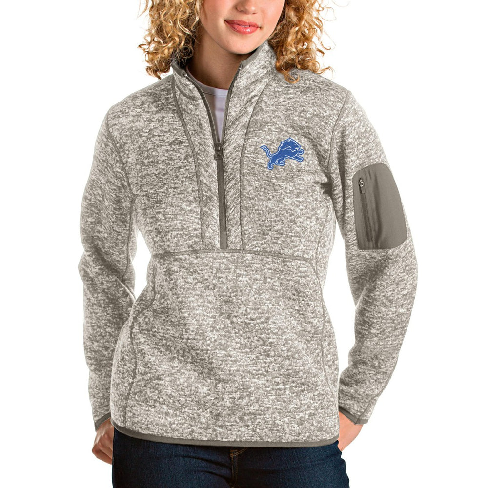 Detroit Lions Antigua Women's Fortune Half-Zip Pullover Jacket Oatmeal - NFL