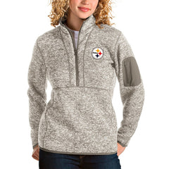 Pittsburgh Steelers Antigua Women's Fortune Half-Zip Pullover Jacket Oatmeal - NFL