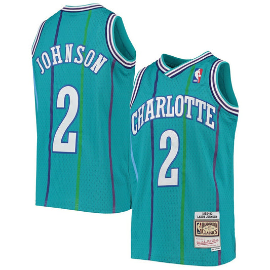 Larry Johnson Charlotte Hornets Youth 1992/93 Hardwood Classics Swingman Jersey - Teal | NBA Jerseys