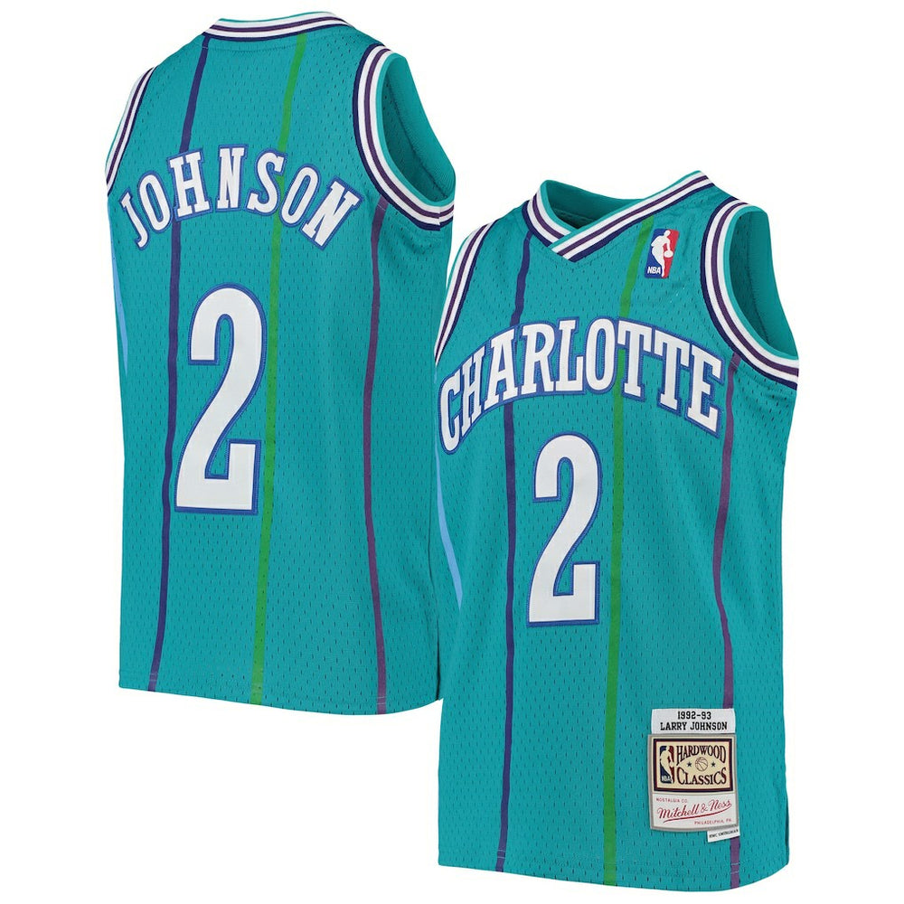 Mitchell & Ness - Larry Johnson Charlotte Hornets Youth 1992/93 Hardwood Classics Swingman Jersey - Teal