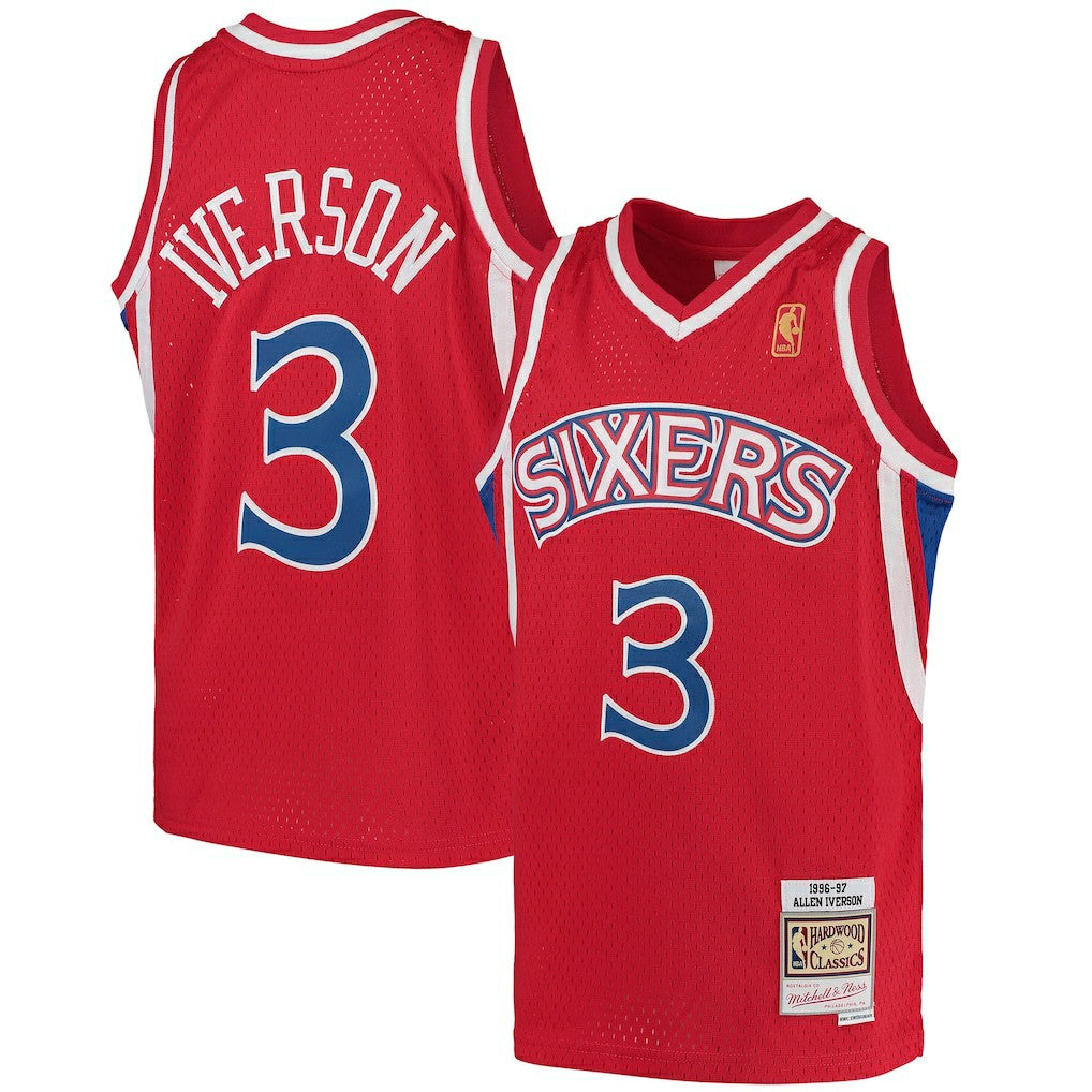 Allen Iverson Philadelphia 76ers Youth 1996/97 Hardwood Classics Swingman Throwback Jersey - Red | NBA Jerseys