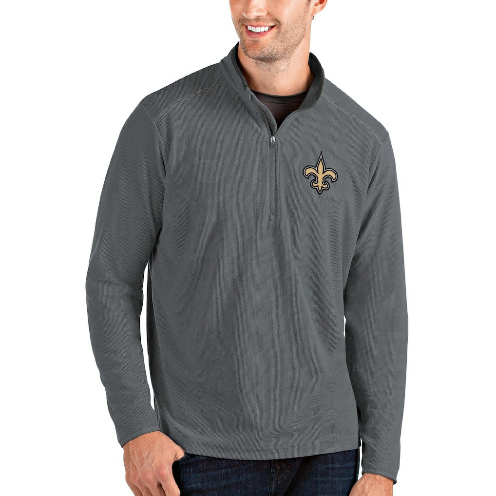 New Orleans Saints Antigua Glacier Quarter-Zip Pullover Jacket Gray/Gray - NFL