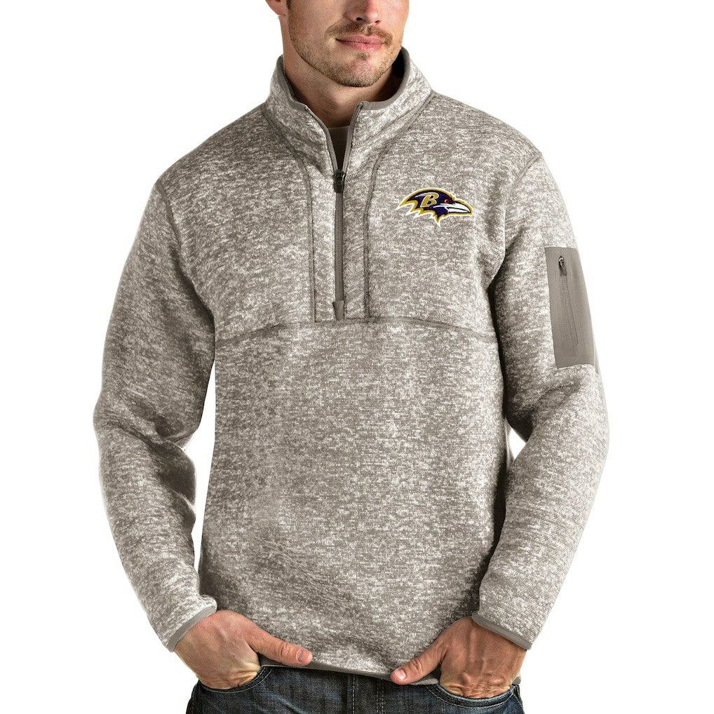 Baltimore Ravens Antigua Fortune Quarter-Zip Pullover Jacket Oatmeal - NFL