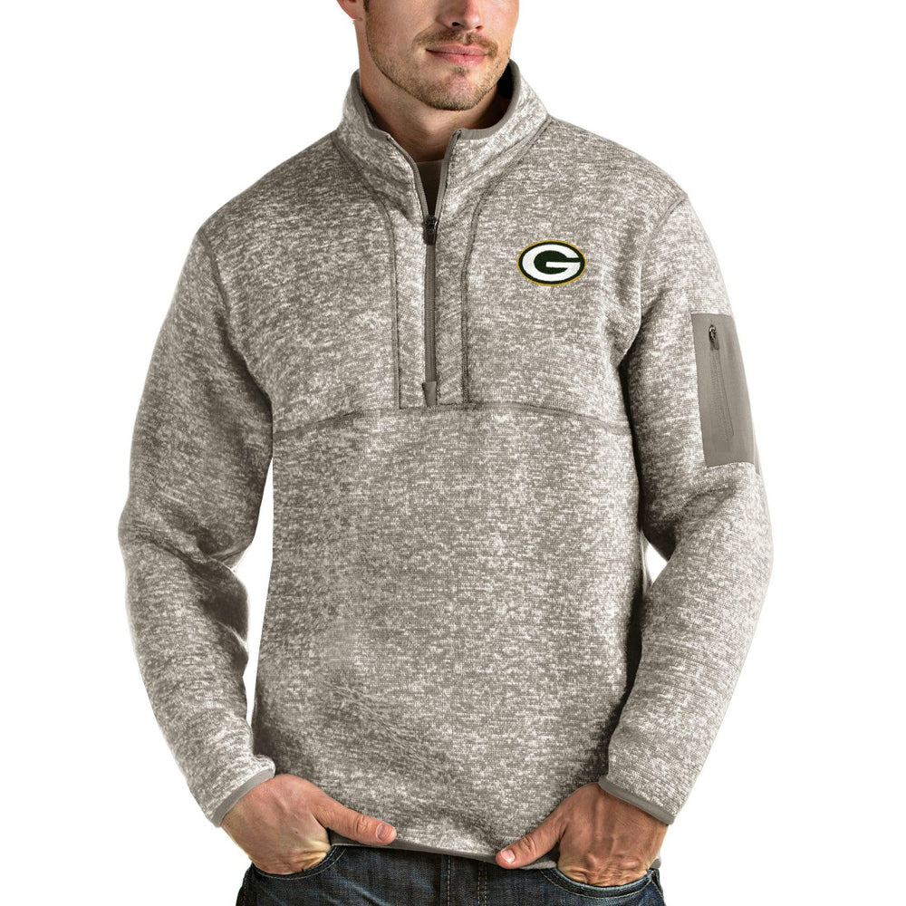 Green Bay Packers Antigua Fortune Quarter-Zip Pullover Jacket Oatmeal - NFL