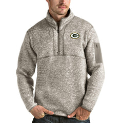 Green Bay Packers Antigua Fortune Quarter-Zip Pullover Jacket Oatmeal - NFL
