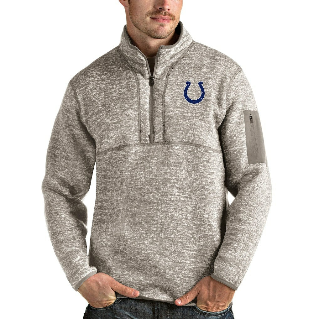 Indianapolis Colts Antigua Fortune Quarter-Zip Pullover Jacket Oatmeal - NFL